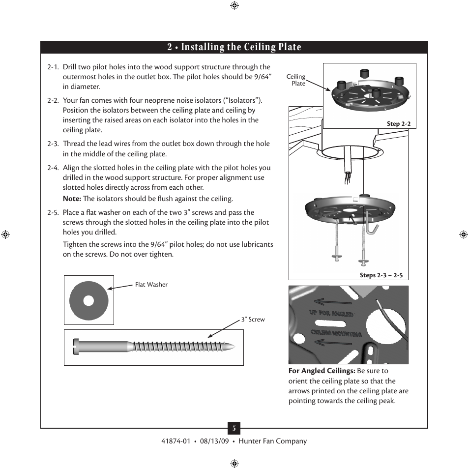 2 • installing the ceiling plate | Hunter Fan Type 3 User Manual | Page 5 / 16