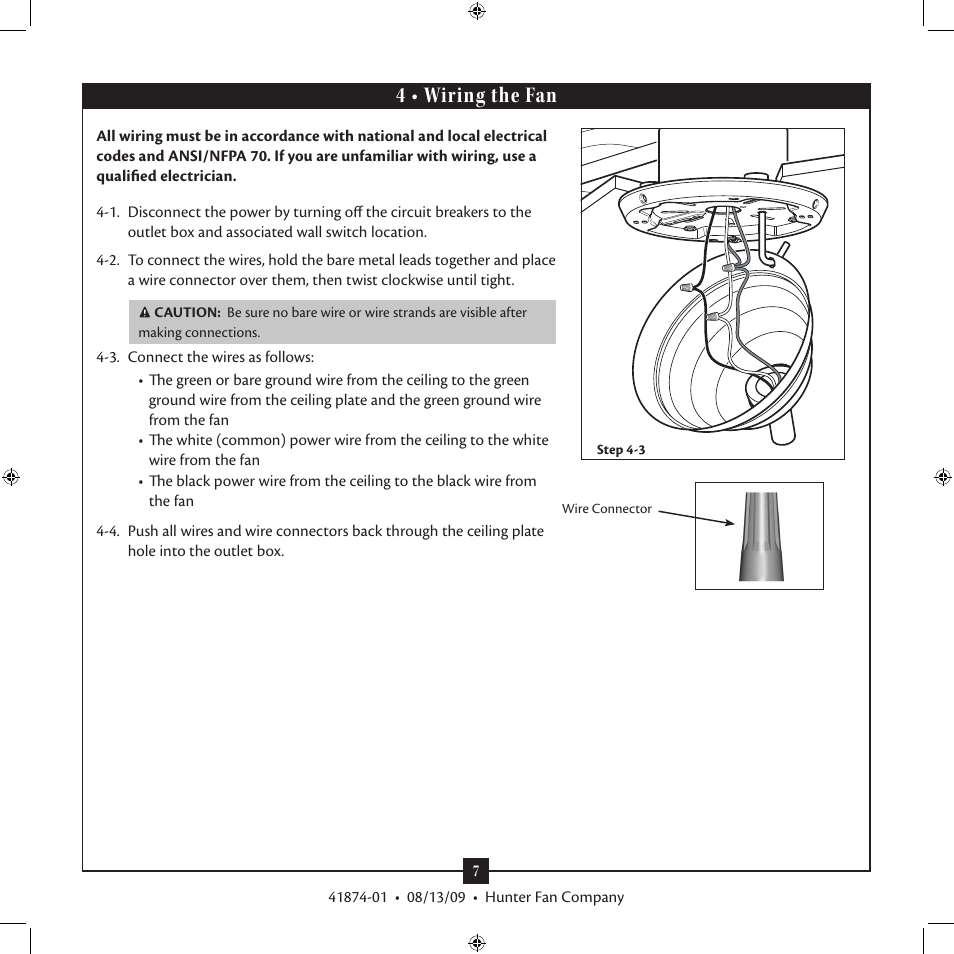 4 • wiring the fan | Hunter Fan Type 3 User Manual | Page 7 / 16