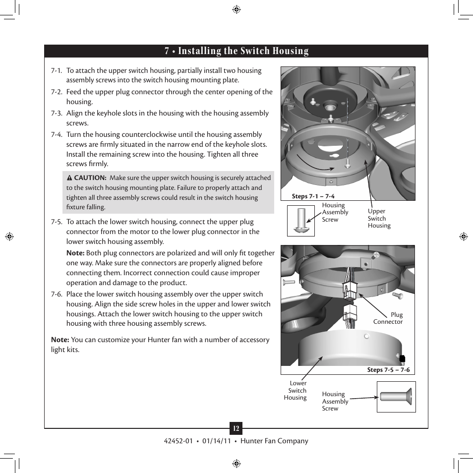 7 • installing the switch housing | Hunter Fan TypeT User Manual | Page 12 / 15