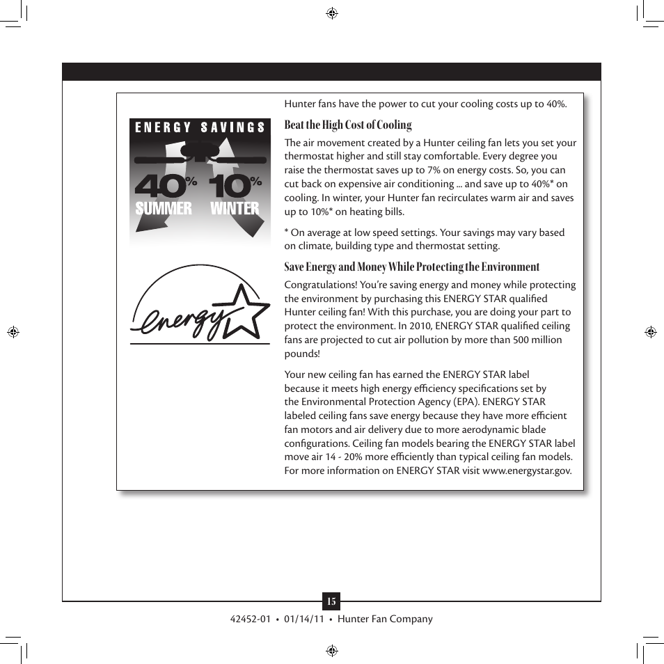 Hunter Fan TypeT User Manual | Page 15 / 15