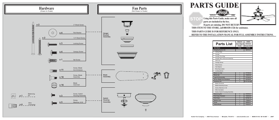 Hunter Fan 23920 User Manual | 2 pages