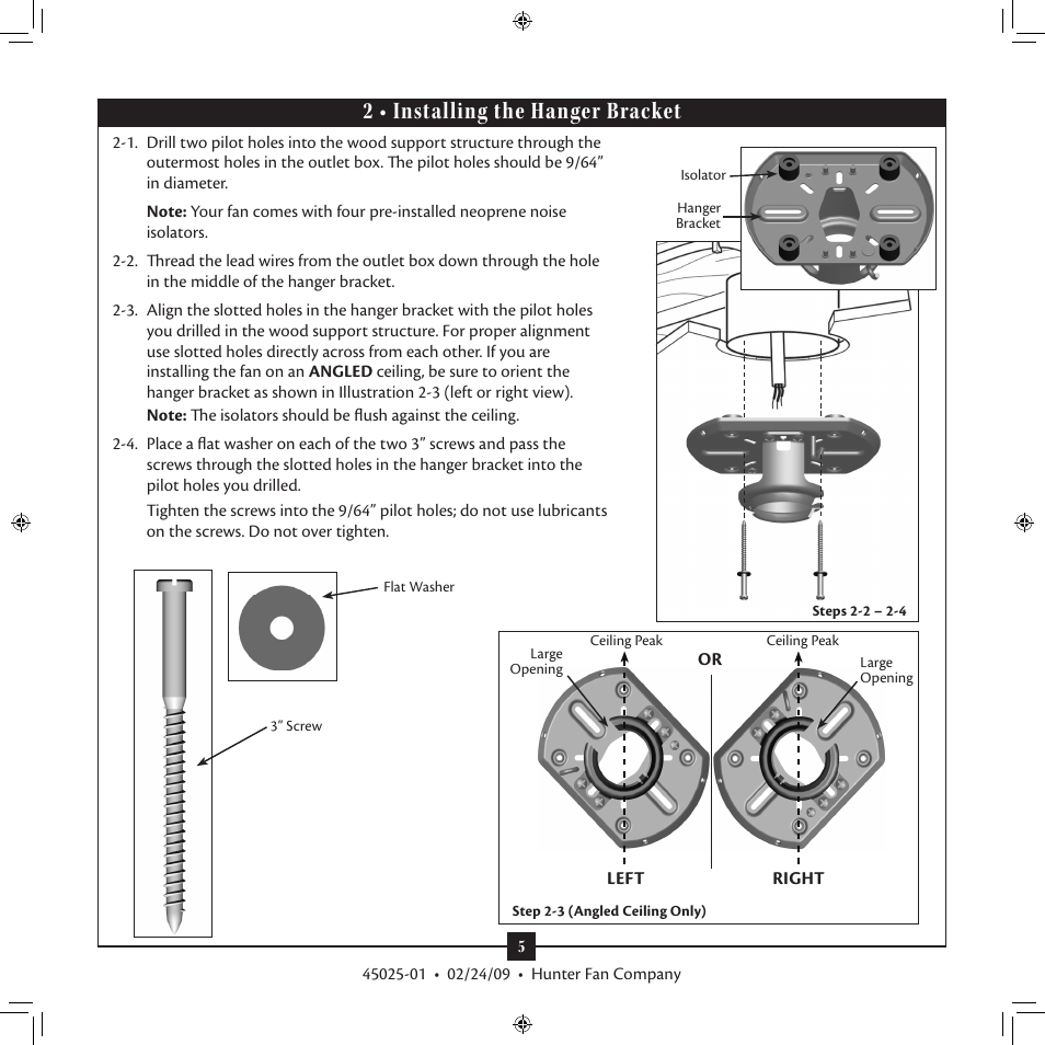 2 • installing the hanger bracket | Hunter Fan Norway 20490 User Manual | Page 5 / 13