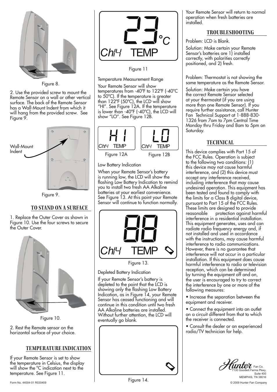 Ch temp c, Ch temp, Troubleshooting technical | Hunter Fan 44665 User Manual | Page 2 / 2