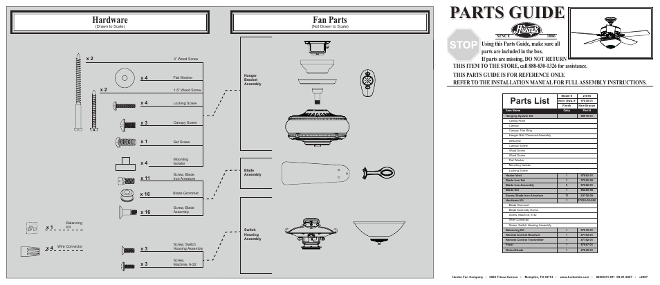 Hunter Fan 21894 User Manual | 2 pages