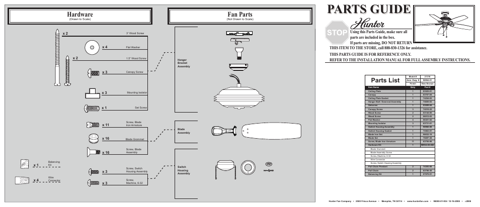 Hunter Fan 21318 User Manual | 2 pages
