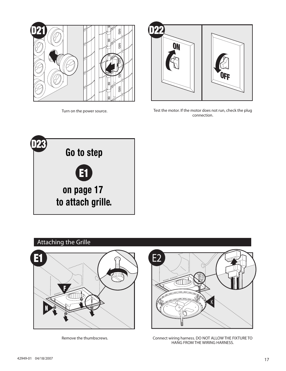 Go to step on page 17 to attach grille, On off | Hunter Fan 82022 User Manual | Page 17 / 60