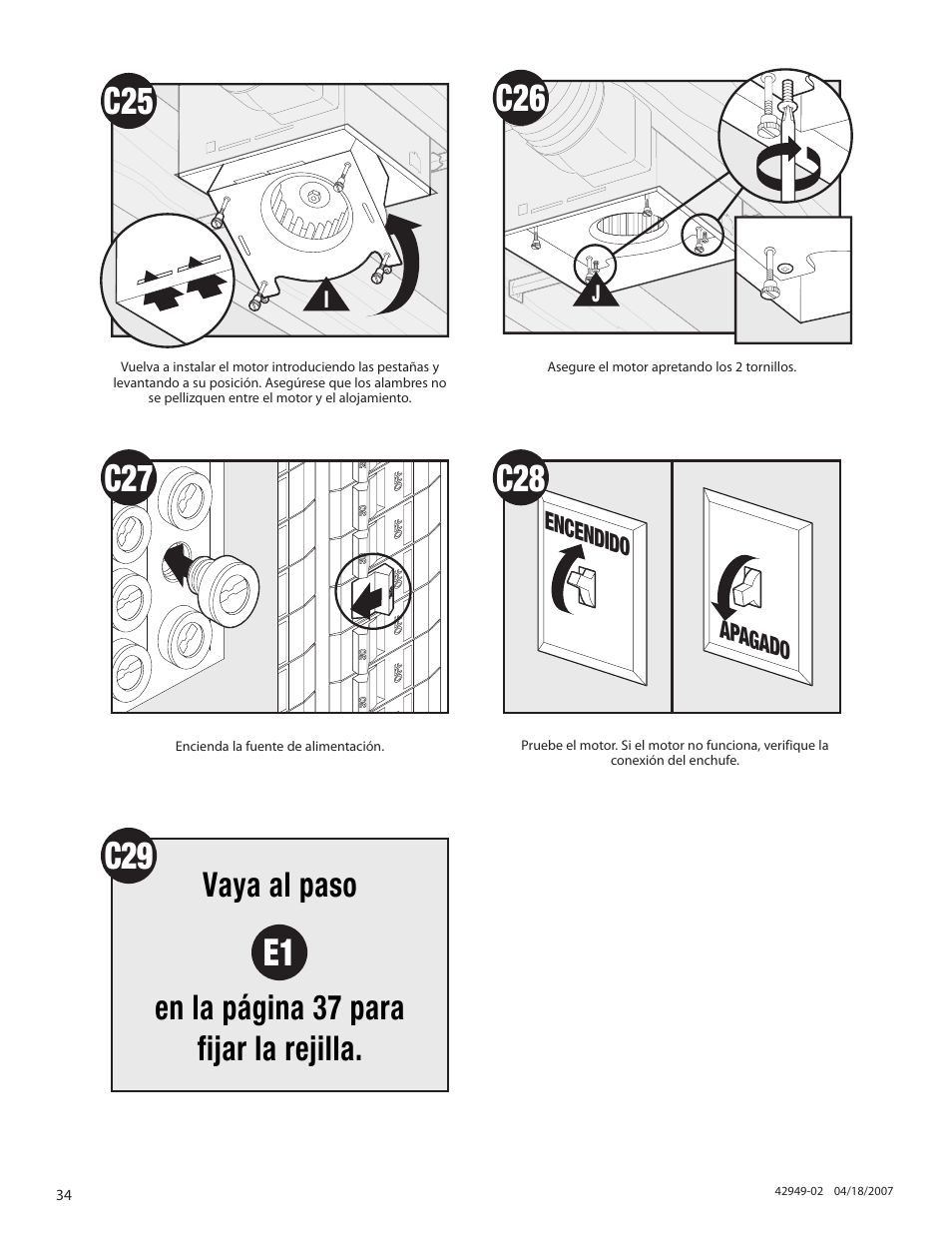 C29 e1, Vaya al paso en la página 37 para fijar la rejilla | Hunter Fan 82022 User Manual | Page 34 / 60