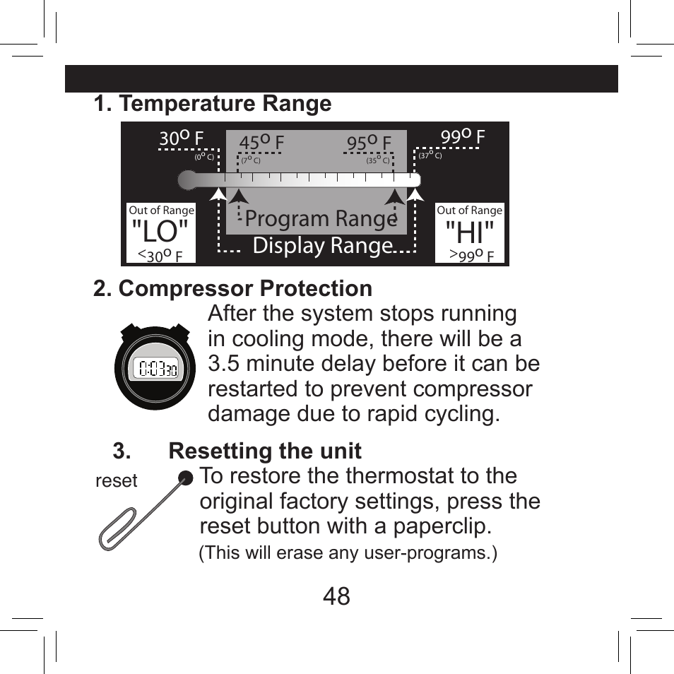 Display range, Program range | Hunter Fan 42711-01 User Manual | Page 48 / 55
