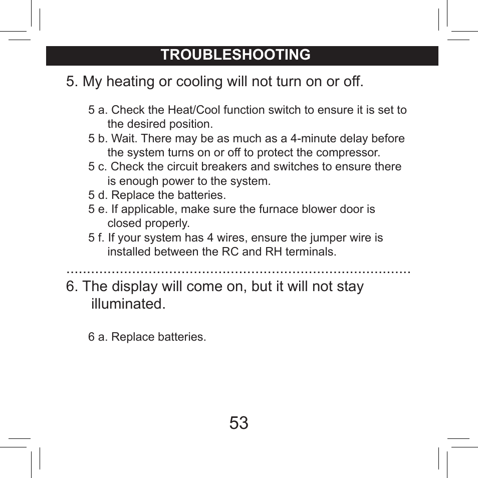 My heating or cooling will not turn on or off, Troubleshooting | Hunter Fan 42711-01 User Manual | Page 53 / 55