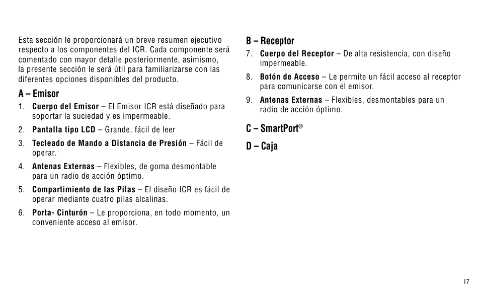 A – emisor, B – receptor, C – smartport | D – caja | Hunter Fan ICR User Manual | Page 21 / 32