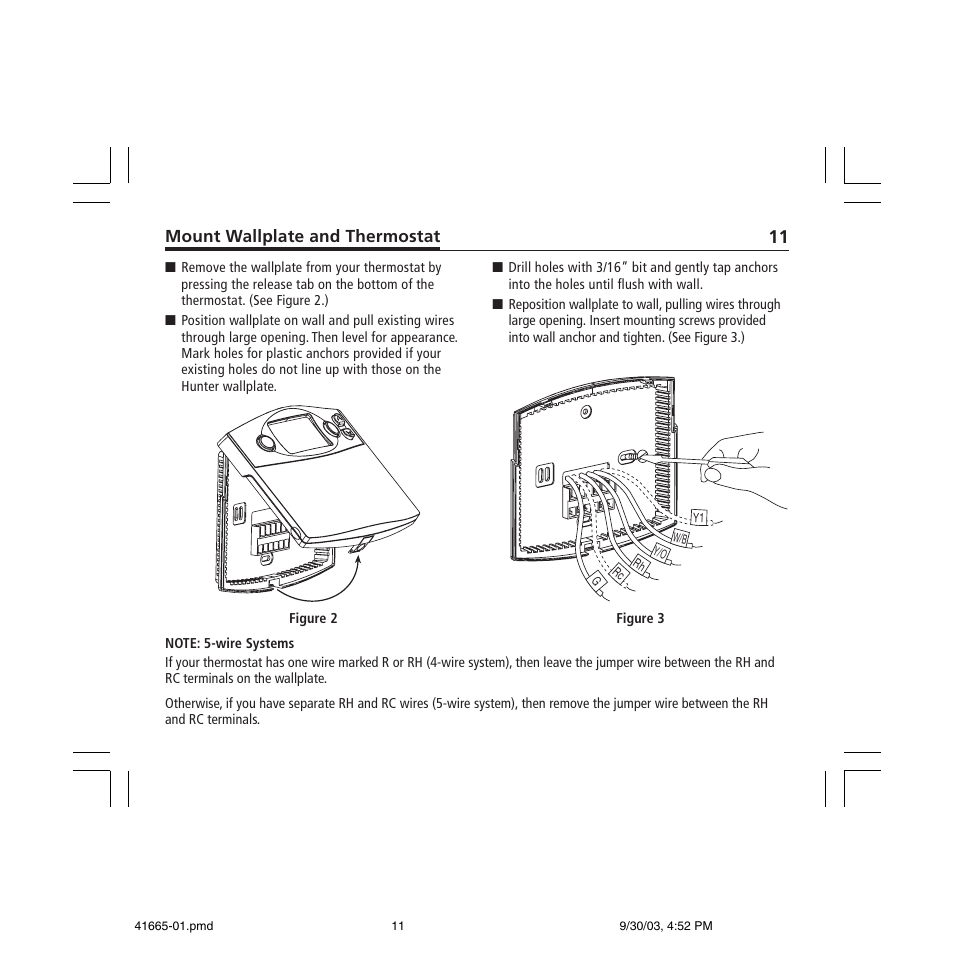 Mount wallplate and thermostat | Hunter Fan 47300A User Manual | Page 11 / 44