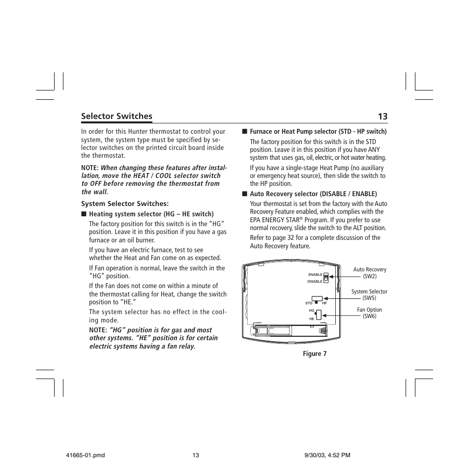 Selector switches | Hunter Fan 47300A User Manual | Page 13 / 44