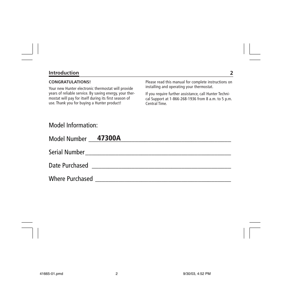 Hunter Fan 47300A User Manual | Page 2 / 44