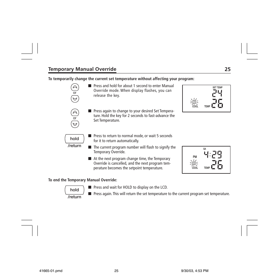 Temporary manual override | Hunter Fan 47300A User Manual | Page 25 / 44