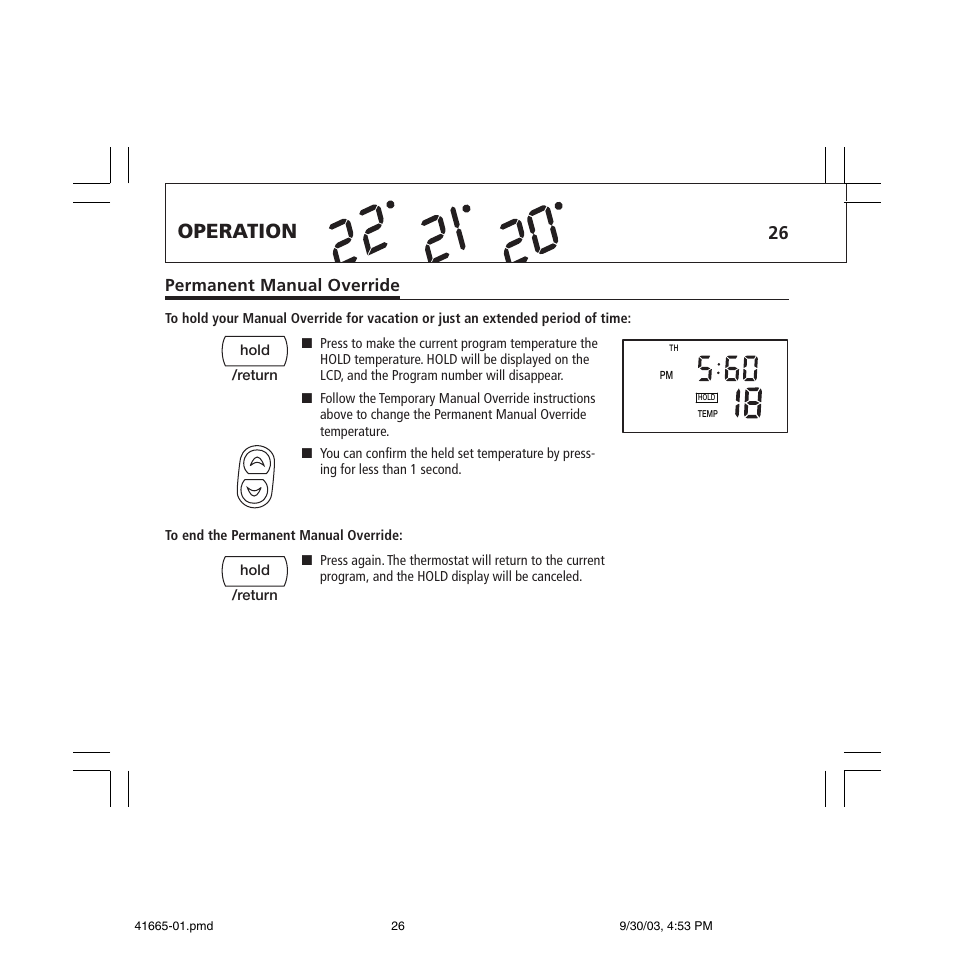 Operation, Permanent manual override | Hunter Fan 47300A User Manual | Page 26 / 44