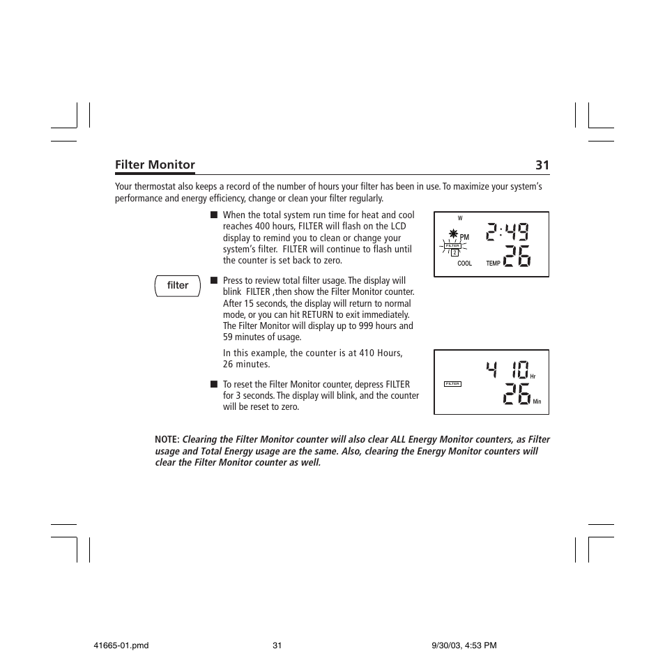 Filter monitor | Hunter Fan 47300A User Manual | Page 31 / 44