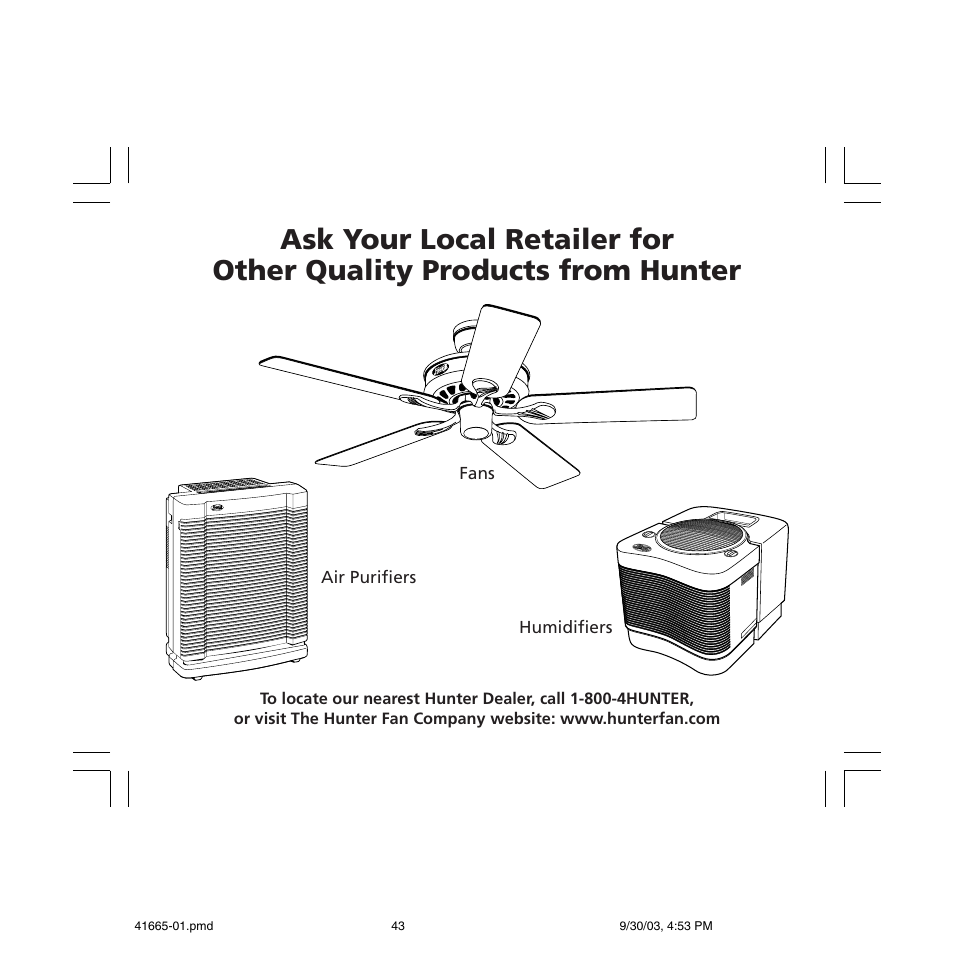 Hunter Fan 47300A User Manual | Page 43 / 44