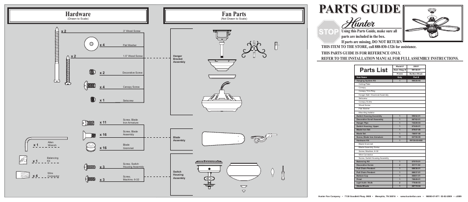 Hunter Fan 20501 User Manual | 2 pages