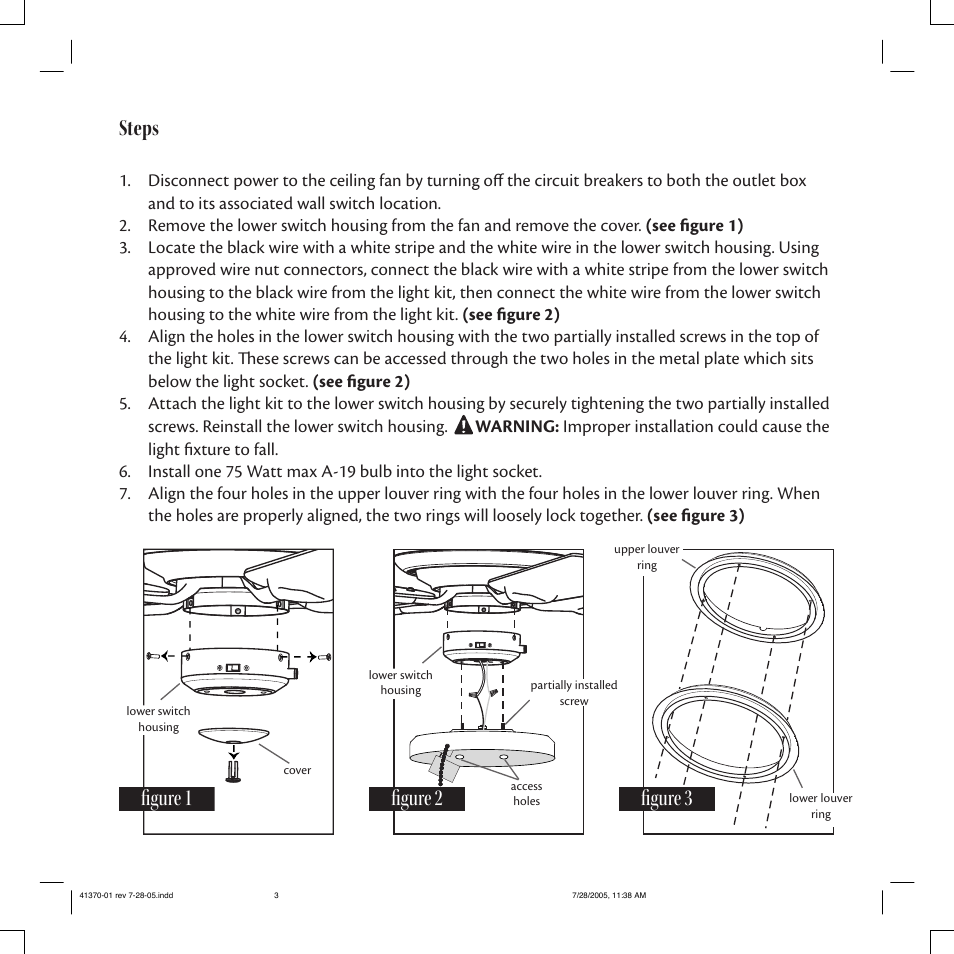 Steps, Figure 2, Figure 3 | Figure 1 | Hunter 28511 Outdoor Marine II Low Profile Globe Light Kit User Manual | Page 3 / 6