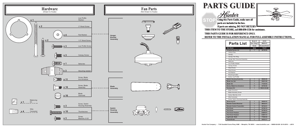 Hunter Fan 22438 User Manual | 2 pages