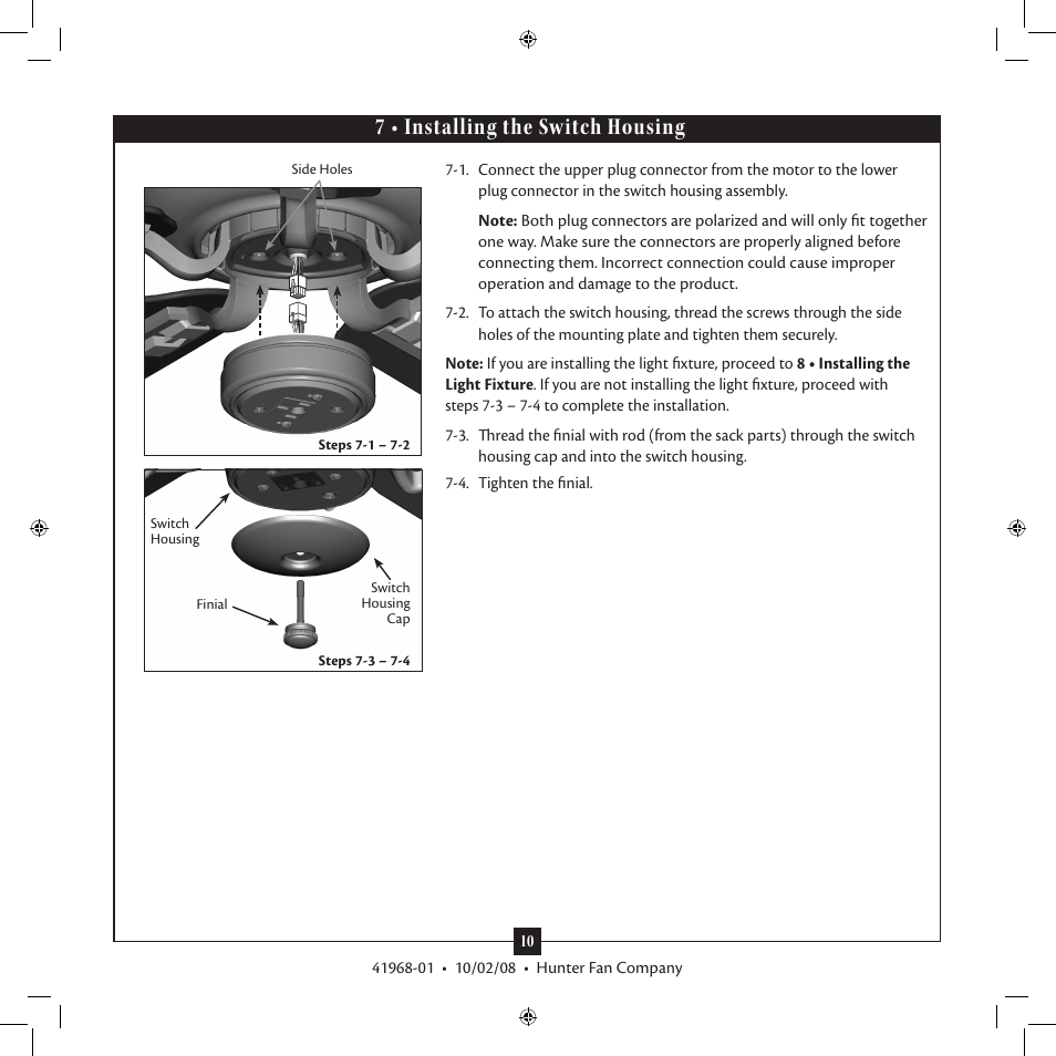 7 • installing the switch housing | Hunter 22720 54 Cortland User Manual | Page 10 / 13