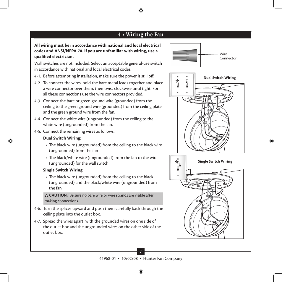 4 • wiring the fan | Hunter 22720 54 Cortland User Manual | Page 7 / 13