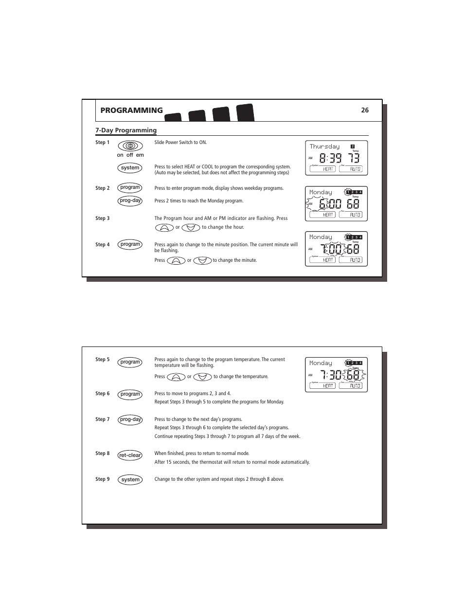 Programming, Monday, Thursday | Day programming | Hunter Fan 44760 User Manual | Page 14 / 28