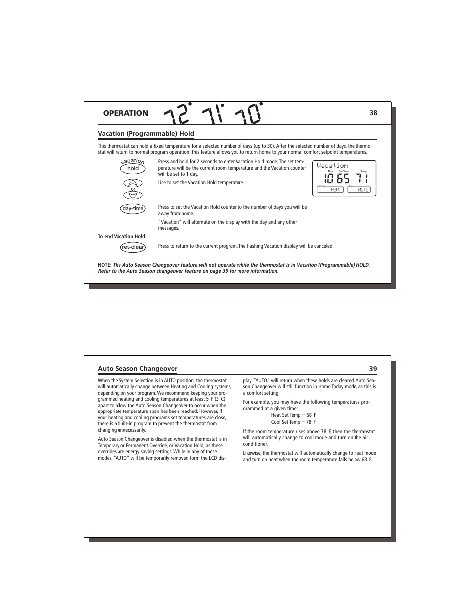 Operation, Vacation | Hunter Fan 44760 User Manual | Page 20 / 28