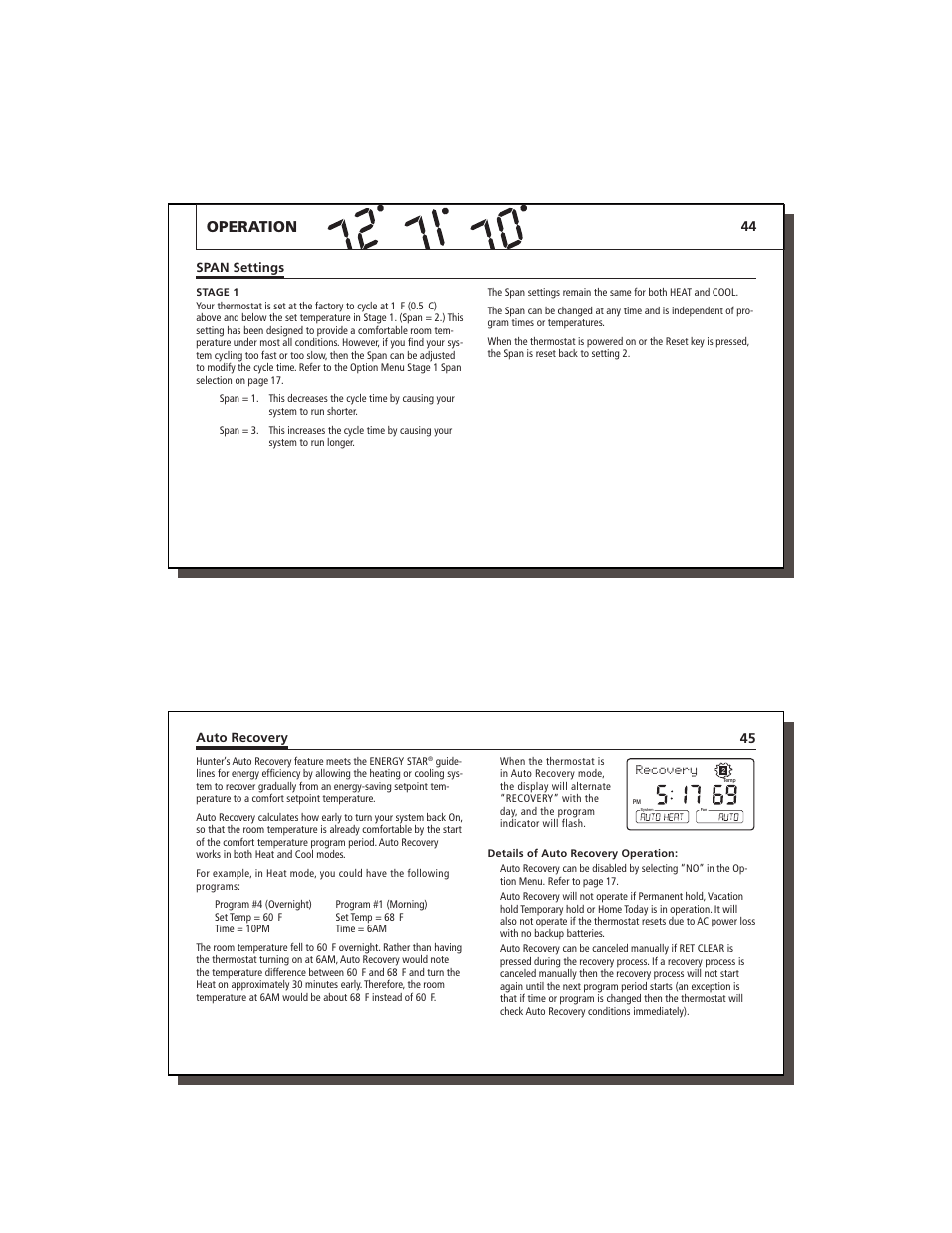 Operation, Recovery | Hunter Fan 44760 User Manual | Page 23 / 28