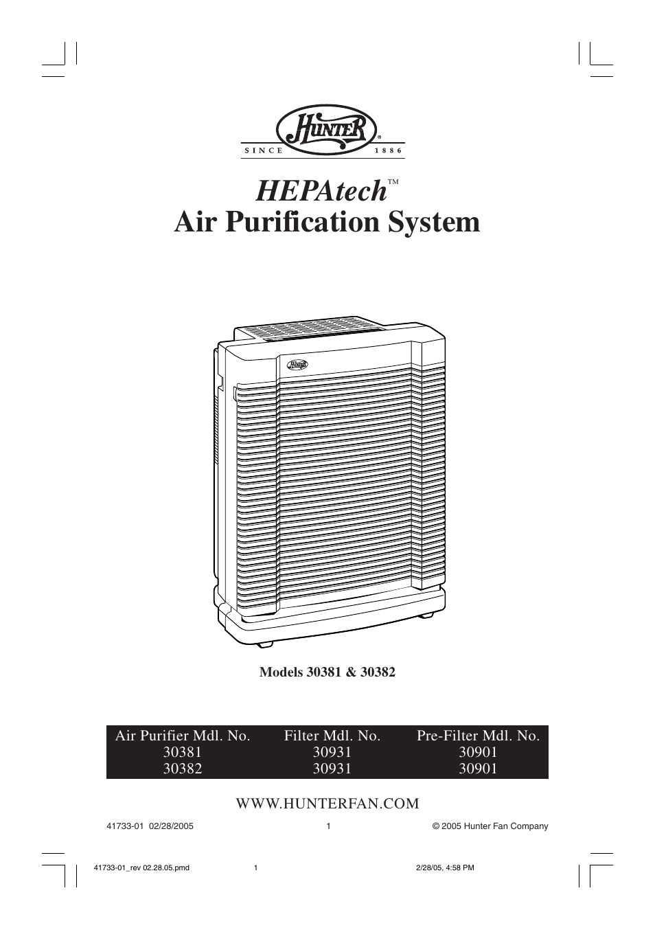 Hunter Fan 30382 User Manual | 8 pages