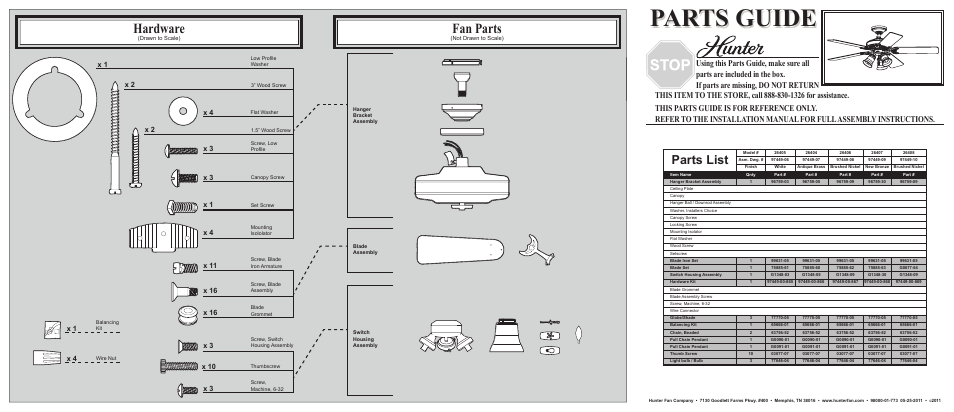 Hunter Fan 26405 User Manual | 2 pages