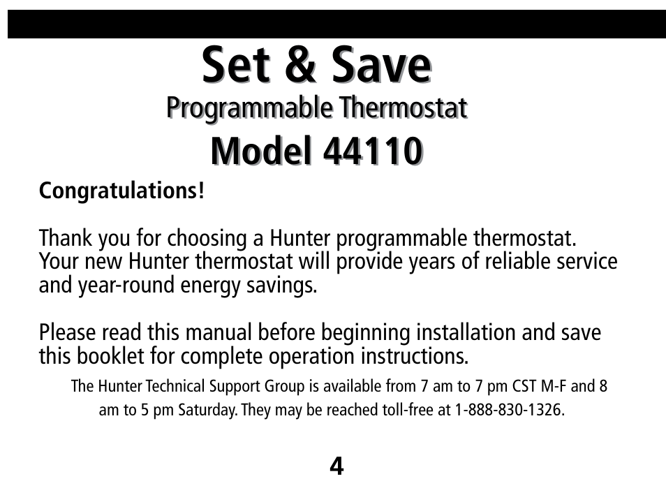 Set & save | Hunter Fan 44110 User Manual | Page 4 / 52