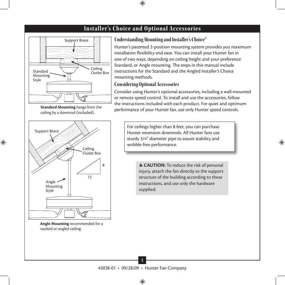 Installer’s choice and optional accessories, Understanding mounting and installer’s choice, Considering optional accessories | Hunter Fan 3 User Manual | Page 3 / 16