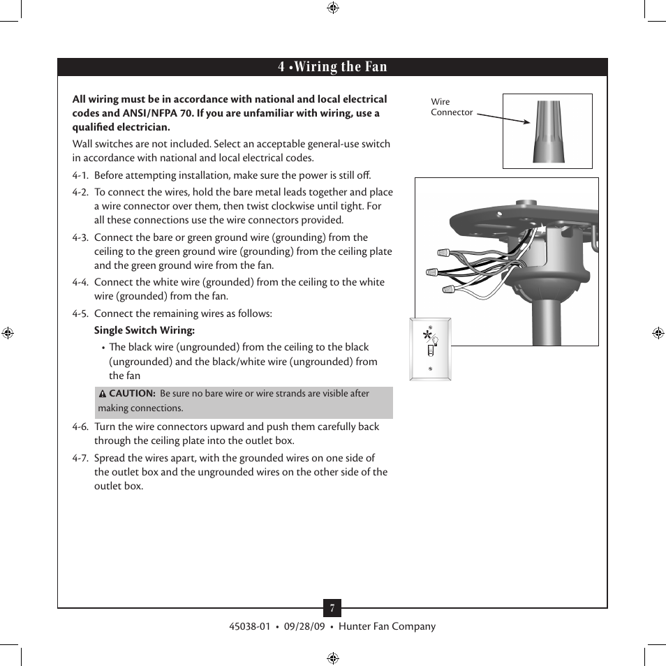 4 •wiring the fan | Hunter Fan 3 User Manual | Page 7 / 16