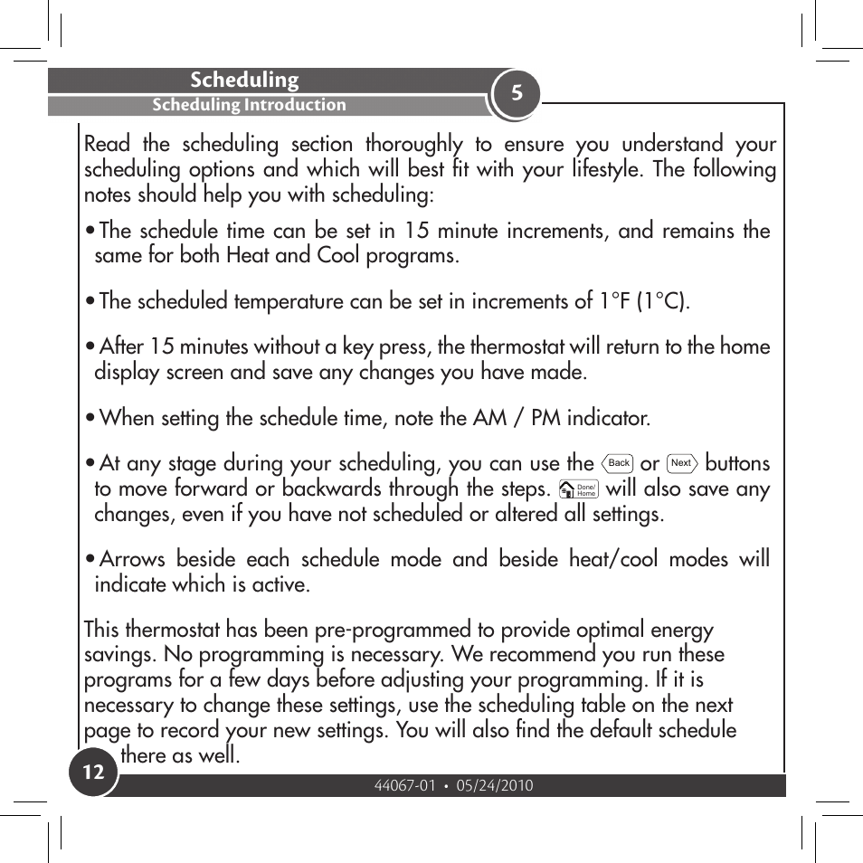 Scheduling, Scheduling introduction | Hunter Fan 44127 User Manual | Page 12 / 37