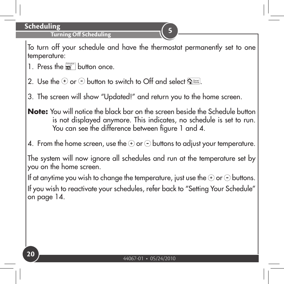 Turning off scheduling, Scheduling | Hunter Fan 44127 User Manual | Page 20 / 37