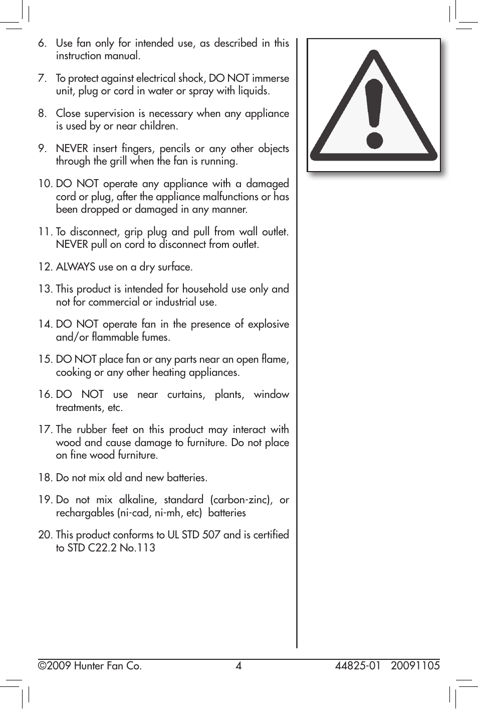 Hunter Fan 20091105 User Manual | Page 4 / 12