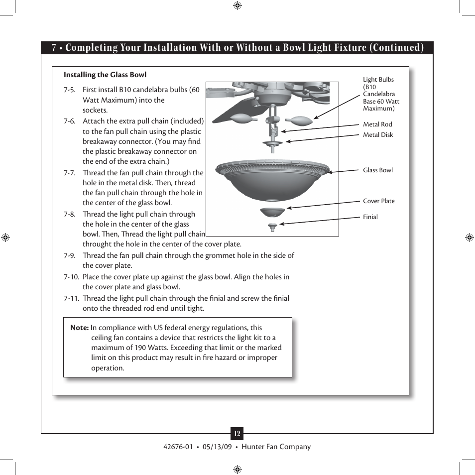 Hunter Fan Type 2 42676-01 User Manual | Page 12 / 14