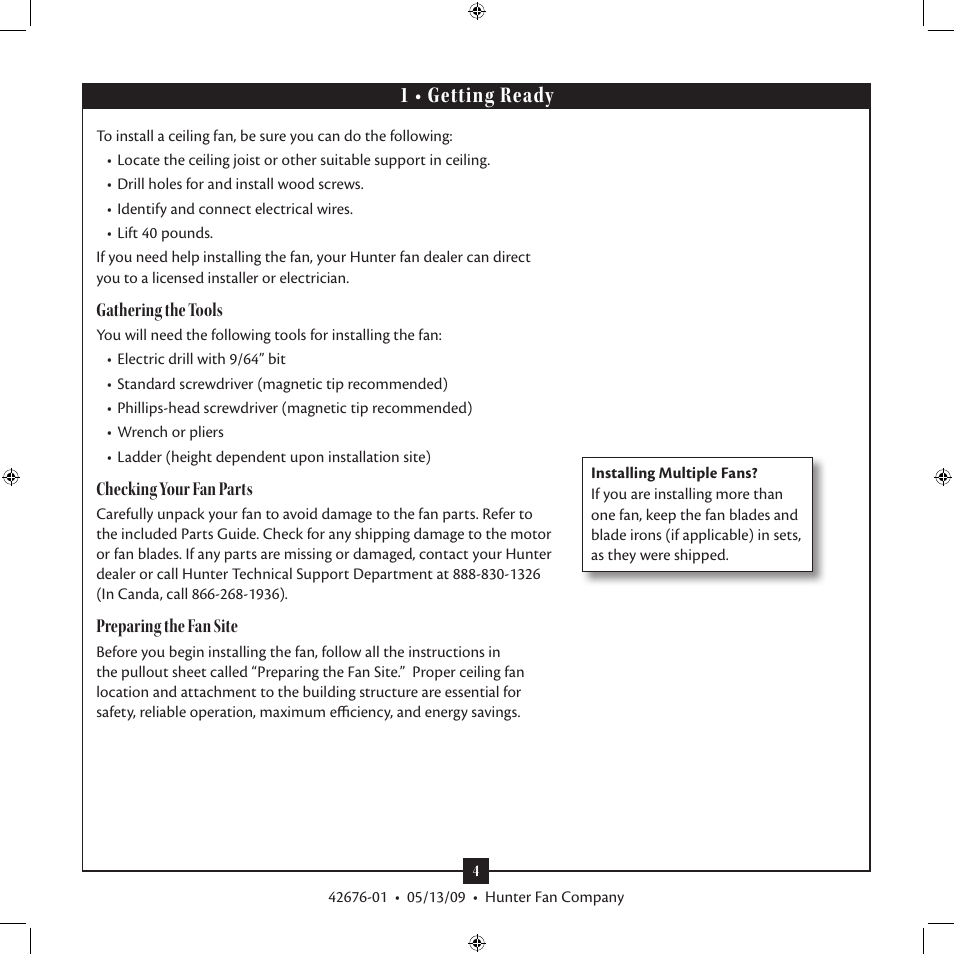 1 • getting ready | Hunter Fan Type 2 42676-01 User Manual | Page 4 / 14