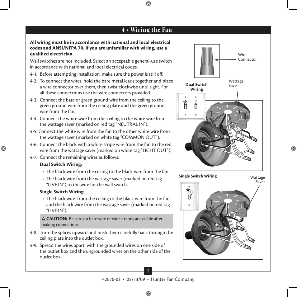 4 • wiring the fan | Hunter Fan Type 2 42676-01 User Manual | Page 7 / 14