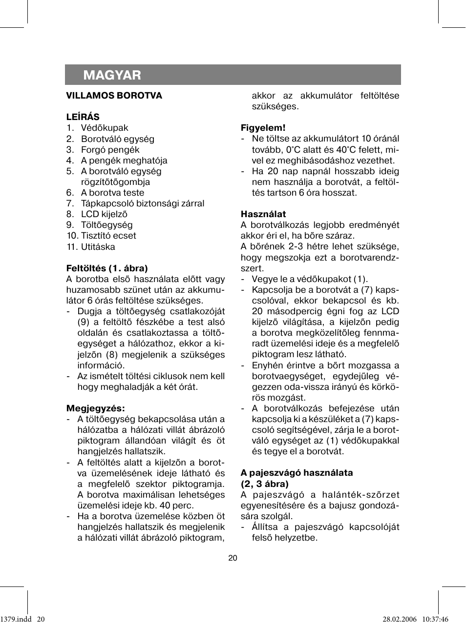 Magyar | Vitek VT-1379 B User Manual | Page 20 / 40