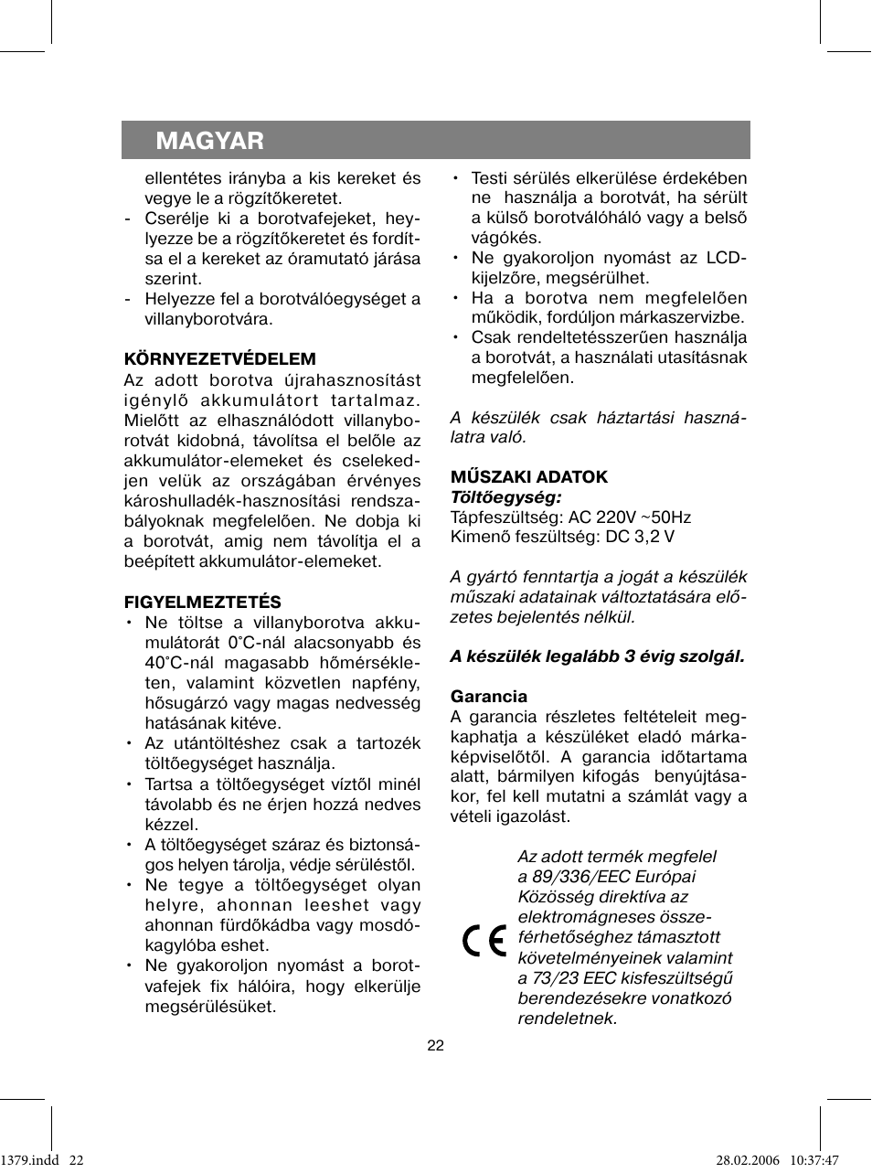Magyar | Vitek VT-1379 B User Manual | Page 22 / 40