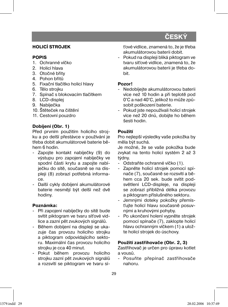 Český | Vitek VT-1379 B User Manual | Page 29 / 40
