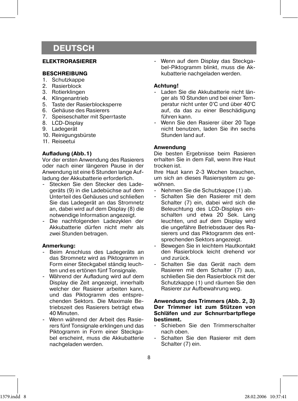 Deutsch | Vitek VT-1379 B User Manual | Page 8 / 40
