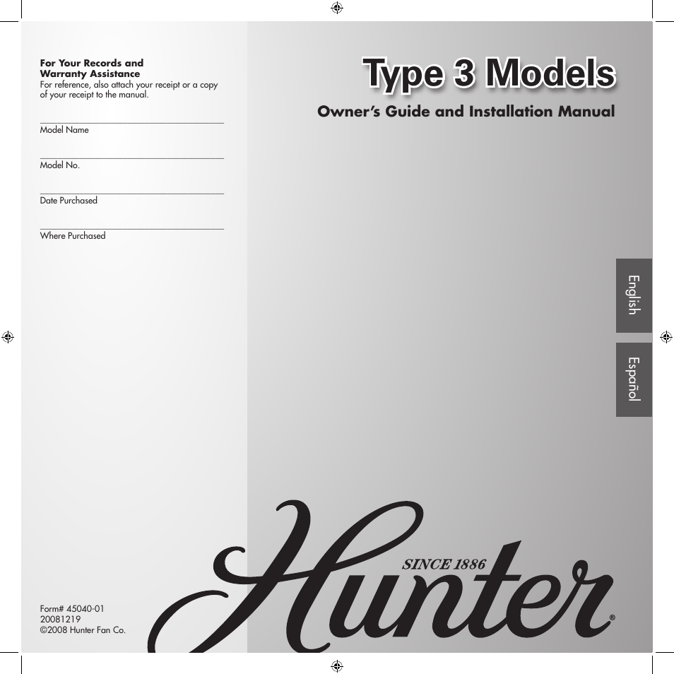 Hunter Fan Remote Control Ceiling Fan Type User Manual | 14 pages