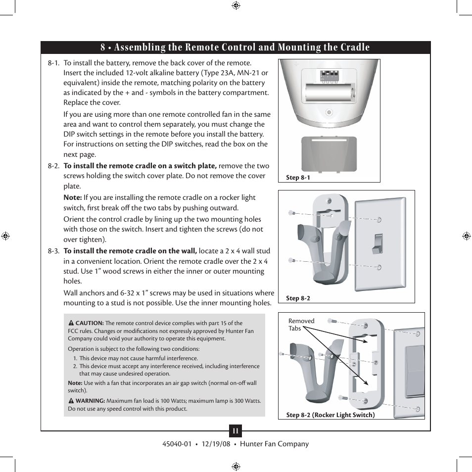 Hunter Fan Remote Control Ceiling Fan Type User Manual | Page 11 / 14