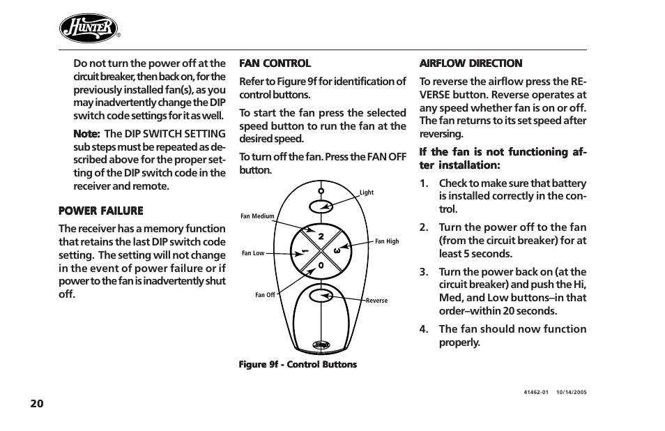 Hunter Fan Hunter Ceiling Fans 41462-01 User Manual | Page 20 / 26