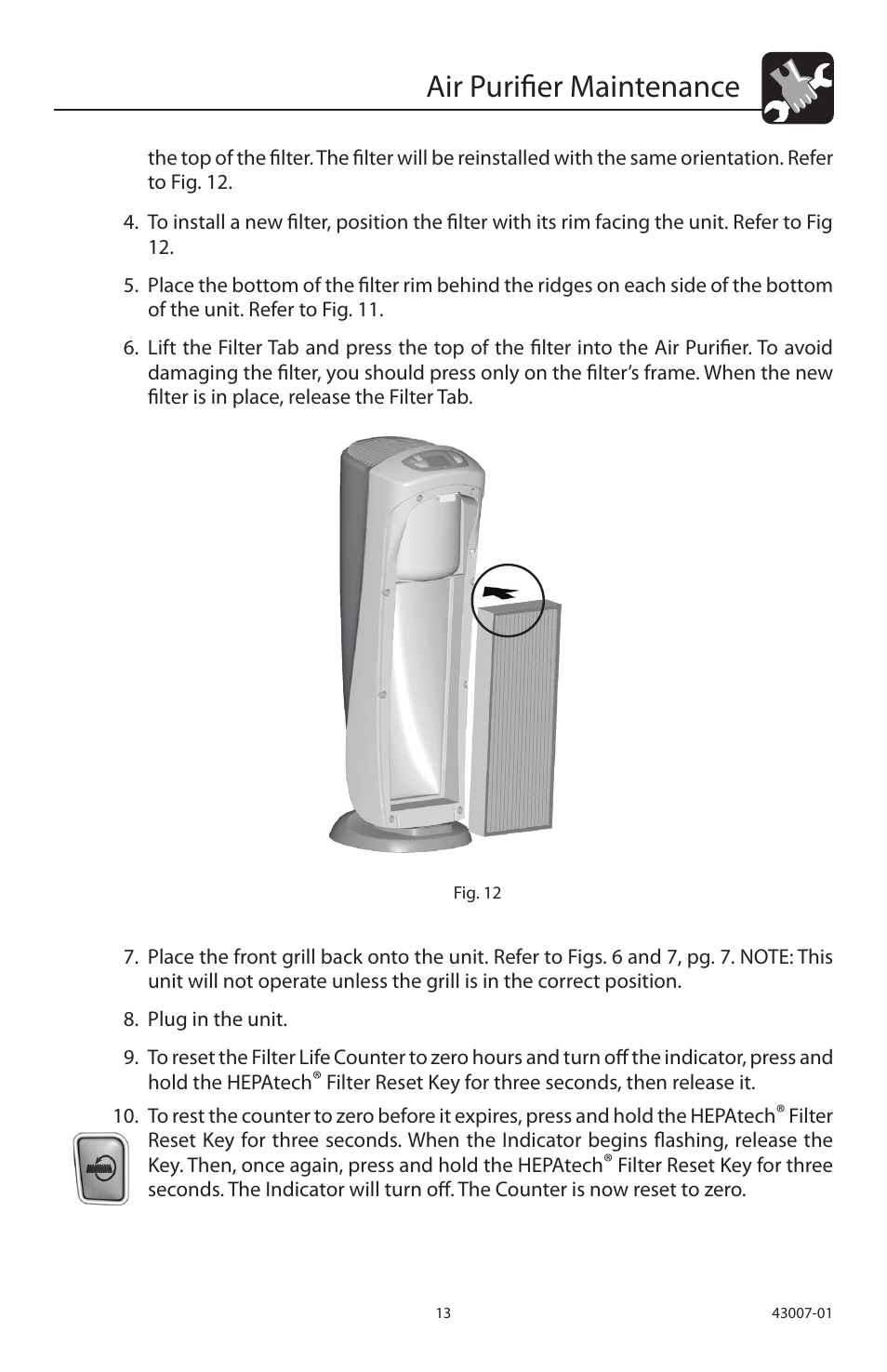Air purifier maintenance | Hunter Fan 30721 User Manual | Page 13 / 36