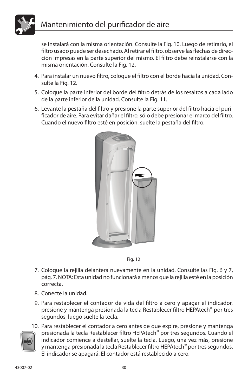 Mantenimiento del purificador de aire | Hunter Fan 30721 User Manual | Page 31 / 36