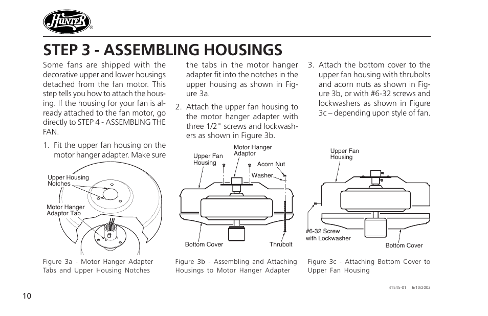 Step 3 - assembling housings | Hunter Fan 41545 User Manual | Page 10 / 25